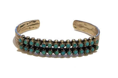  Title: Bracelet: Zuni Two Row Turquoise , Medium: Sterling Silver