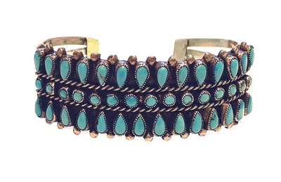  Title: Bracelet: Zuni Three Row Turquoise , Medium: Sterling Silver