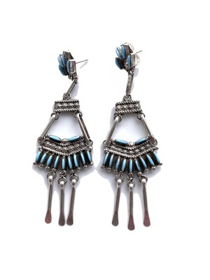  Title: * 25% OFF * Earrings: Turquoise Chandelier , Size: 3 1/2 L x 3 1/8 W inches , Medium: Sterling Silver