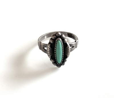 Old Pawn Jewelry - * 50% OFF * Ring: Unique Navajo with Oval Turquoise - Sterling Silver - 5 3/4 | 5/8 L x 3/8 W inches