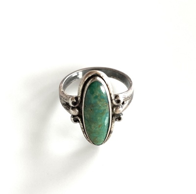  Title: Ring: Beautiful Deep Green Turquoise , Size: 5 1/2 | 7/8 L x 1/2 W inches , Medium: Sterling Silver