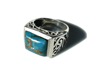  Title: * 25% OFF * Ring: Men's Unique Turquoise , Size: 9 1/2 , Medium: Sterling Silver