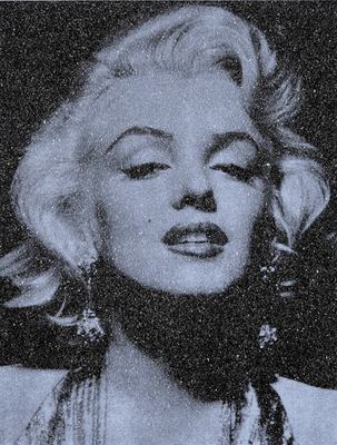 Russell Young -      Marilyn Portrait "Olympic Blue and Black Series" - Enamel and Diamond Dust Screen Print on Linen - 27 x 20 1/2 inches