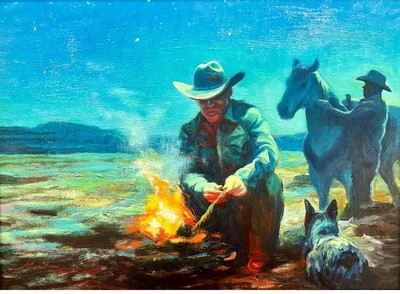 William Oliver Martin - First a Good Fire - Oil on Panel - 12 x 16 inches